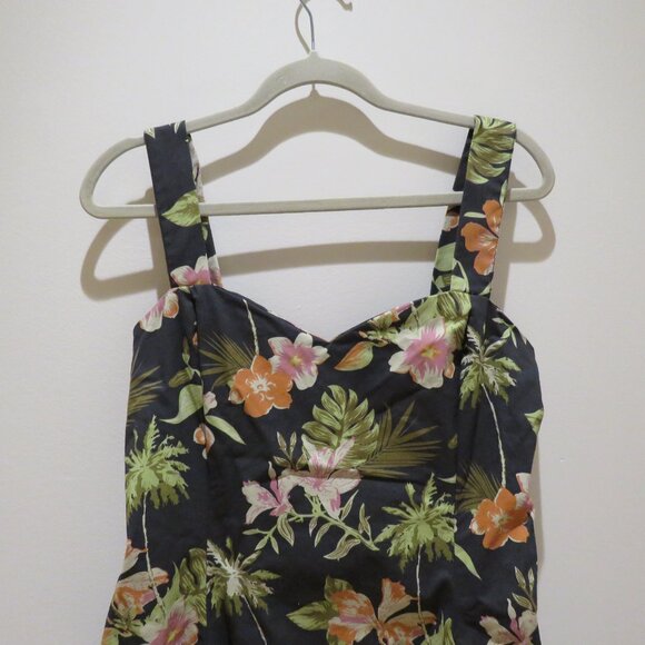 DR FAUST Marrama Palm Tree Exotic Flowers Black Retro Midi Swing Dress Rock Vtg - Picture 4 of 13